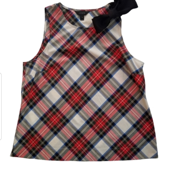 J. Crew Plaid Ribbon Shoulder Sleeveless Blouse Top Size 4 - Picture 4 of 7